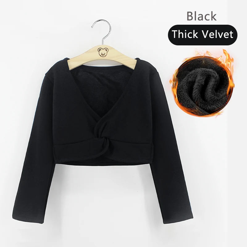 Girls Dance Wear Kids Dance Leotard Cover Long Sleeve Winter Practice Training Pullover Top for Ballet Class Clothing
