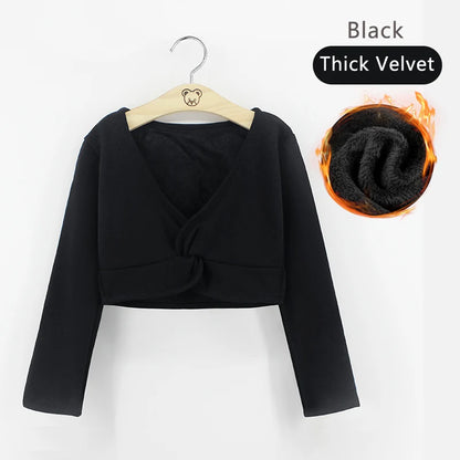 Girls Dance Wear Kids Dance Leotard Cover Long Sleeve Winter Practice Training Pullover Top for Ballet Class Clothing