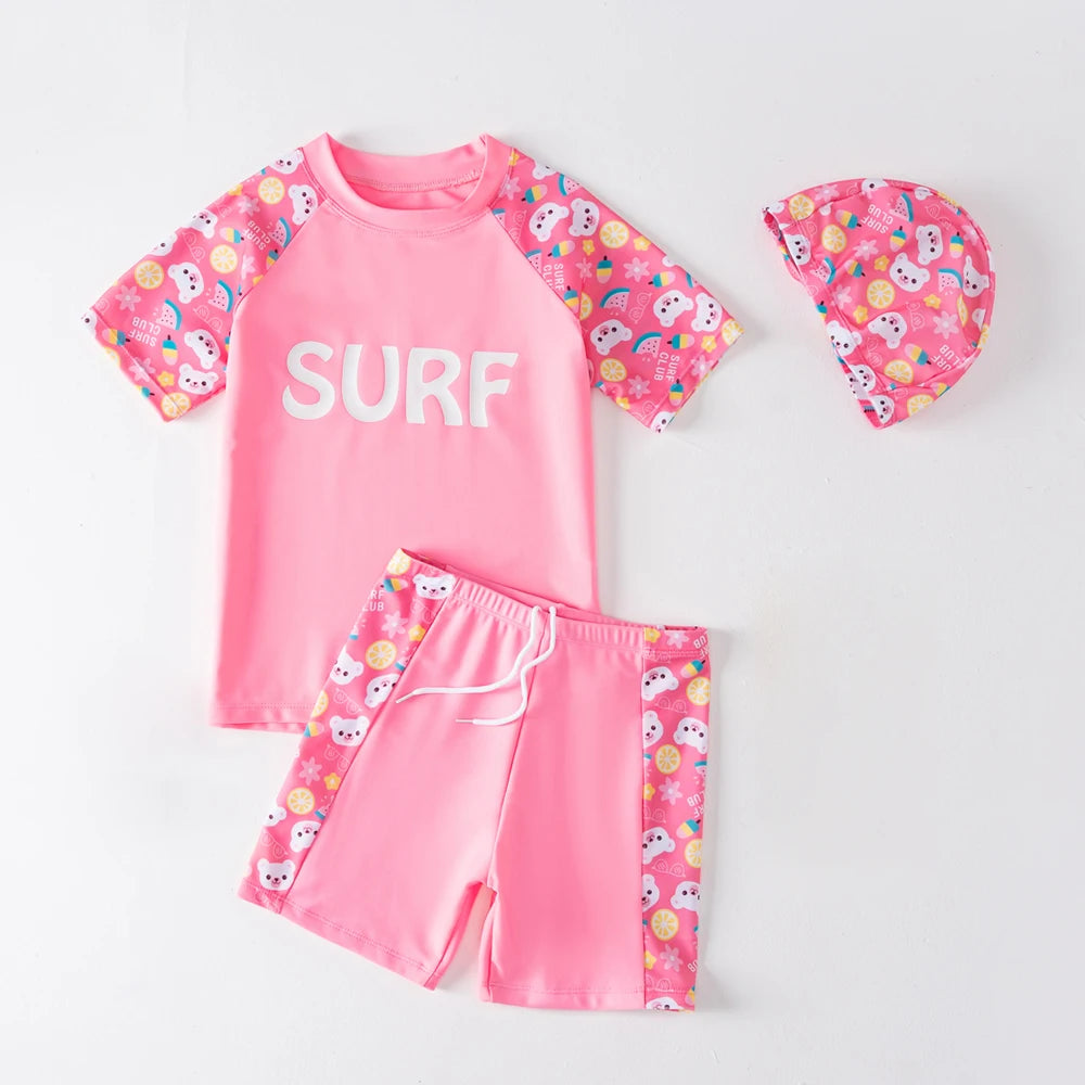 Boys Swimsuit 2025 3-Pieces Set Cute Cartoon Shark Print Kids Beach Suit Short Sleeve Swimwear with Swim Hat Toddler BeachWear