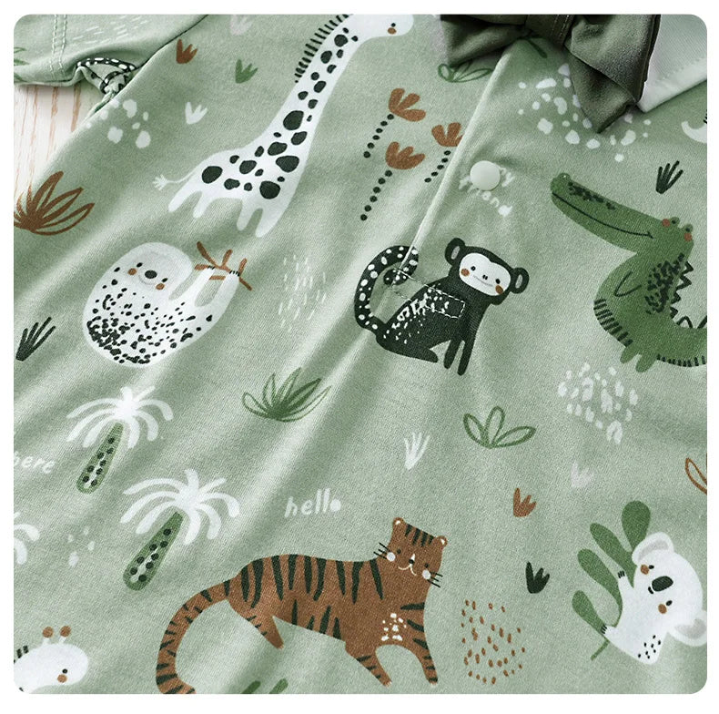 Newborn Baby boys Clothes Set Animal - Green print Fashion Summer Toddler Outfit short sleeve straps Clothe 2-piece outing suit