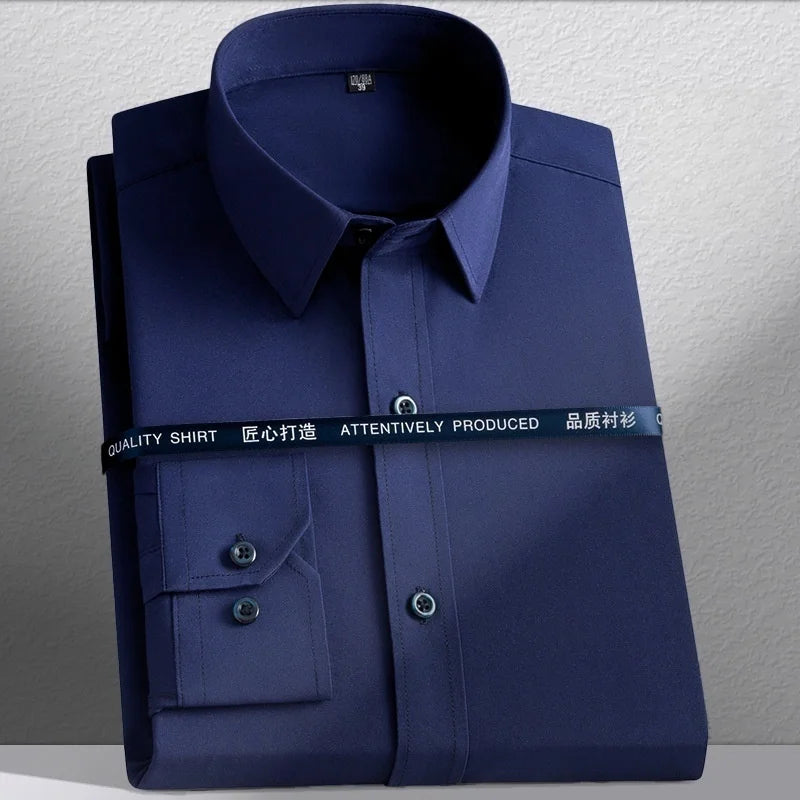 New Men's Shirts Long Sleeve Dress Shirts For Men Slim Fit Social Business Blouse White Blue Office Shirt Men Clothing