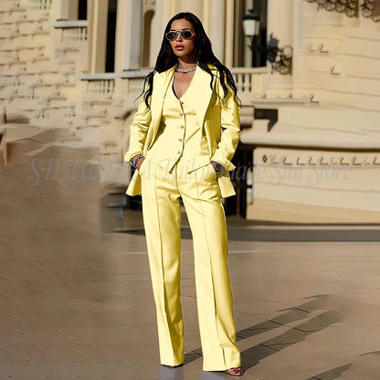 Women's Suits 3 Pieces Jacket Pants Vest Smart Casual Office Female Clothing High Quality Chic Outfits Formal Blazer Sets