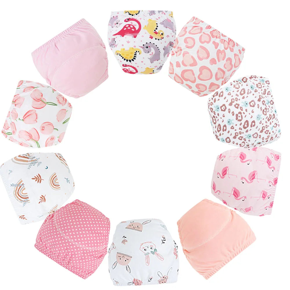 10 Pcs Reusable Baby Training Pants Washable Kids Cloth Diaper Nappies Changing Underwear Infant Toddler Potty Training Panties