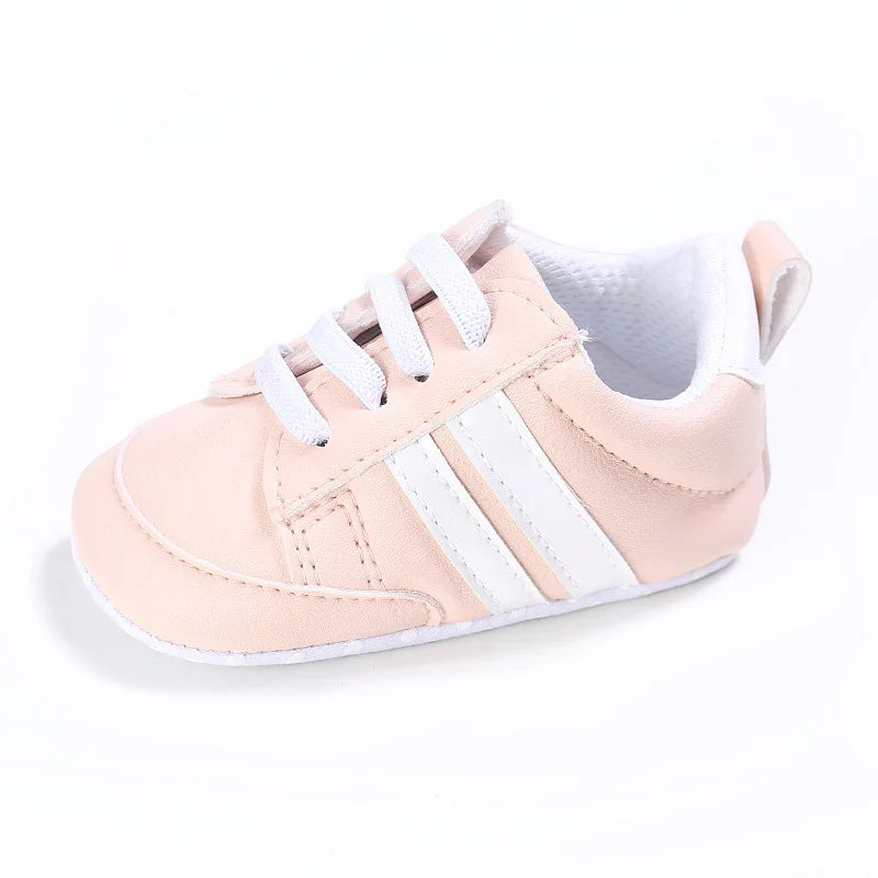 Newborn Baby Boys Shoes for 1 Year Footwear with Striped Infant Casual PU Leather Toddler Soft Sole Girls Sneakers First Walkers