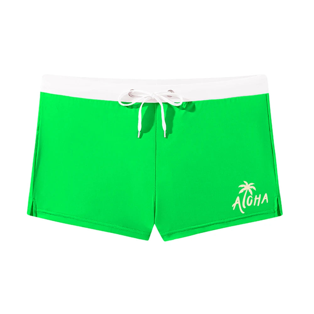 Men's Elastic Quick Dry Printed Swim Trunks Summer Beach Vacation Swimming Surfing Drawstring Swimsuit Beach Casual Wear