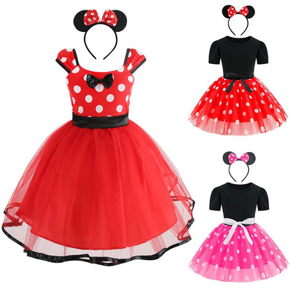 Baby Girl Dress for 1-8Yrs Children Summer Clothes Kids Cute Mouse Polka Dot Dress Girls Birthday Party Christmas Costume