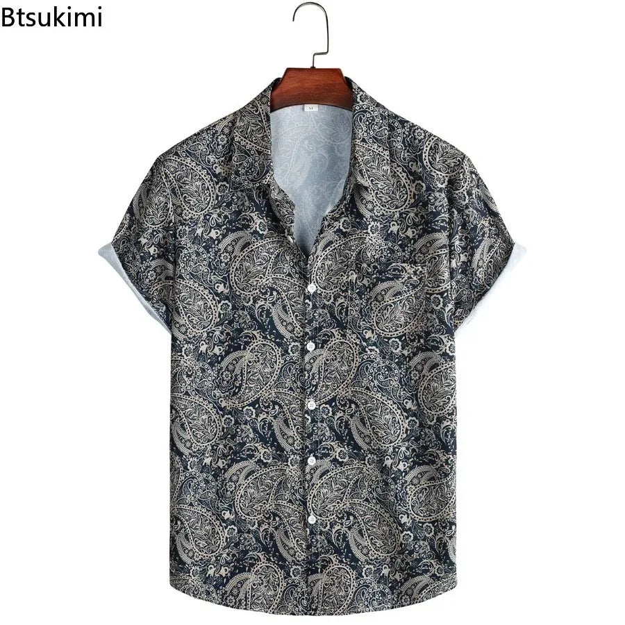 Men's Summer Hawaiian Style Loose Short Sleeve Casual Shirts Fashion 3D Print Vacation Beach Shirt Tops Breathable Blouses Male
