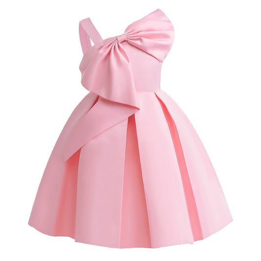 Girls Black Dress Children's Clothing Pink Solid Color Single-Shoulder Dress Fashionable Princess Dress Birthday Evening Dress