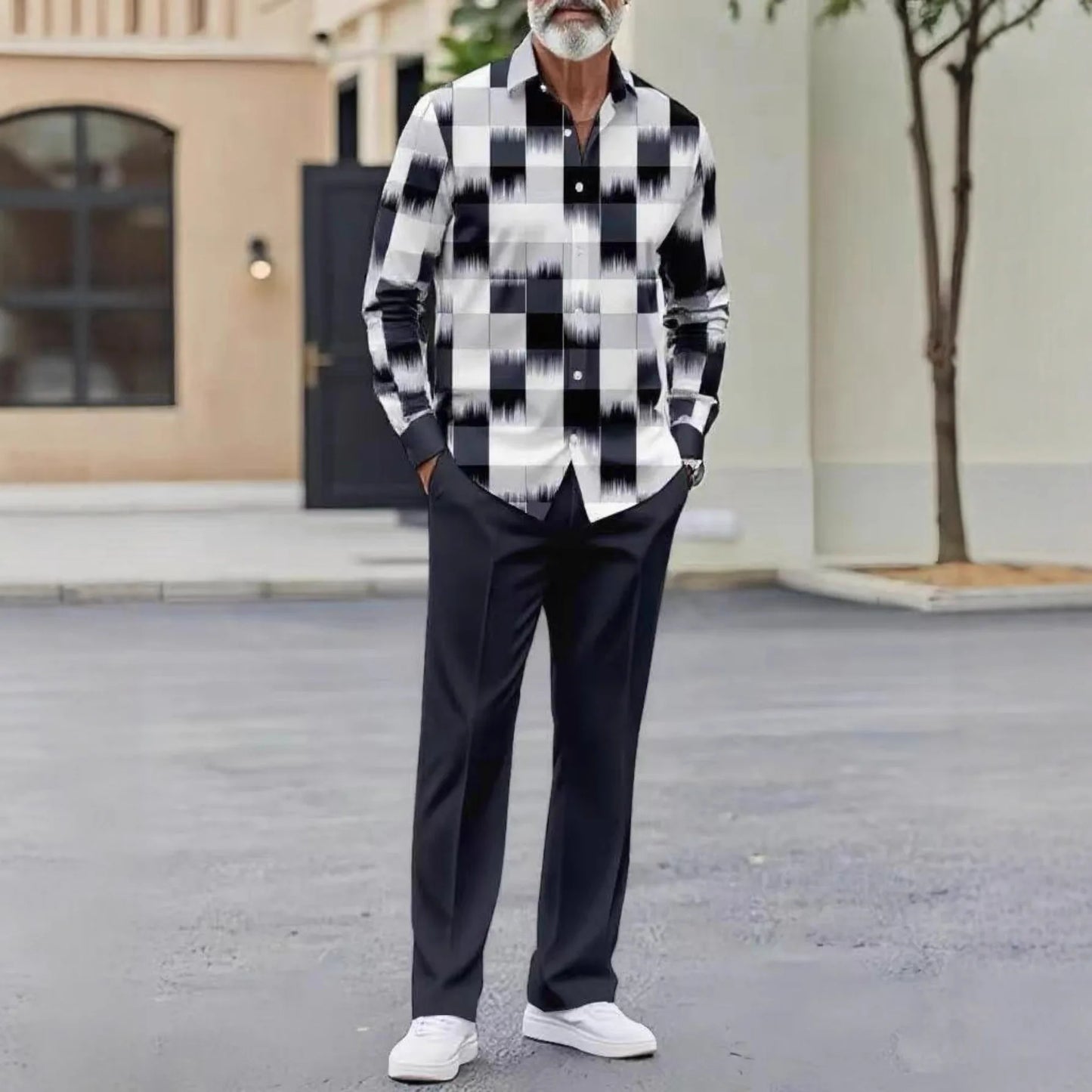 Men's Versatile Casual Suit Autumn New Polo Co-ords Men's Two-piece Suit Long Pants + Short Sleeves