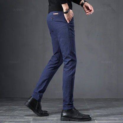 2025 Spring Autumn Business Dress Pants Men Elastic Waist Frosted Fabric Casual Trousers Formal Social Suit Pant Costume Homme