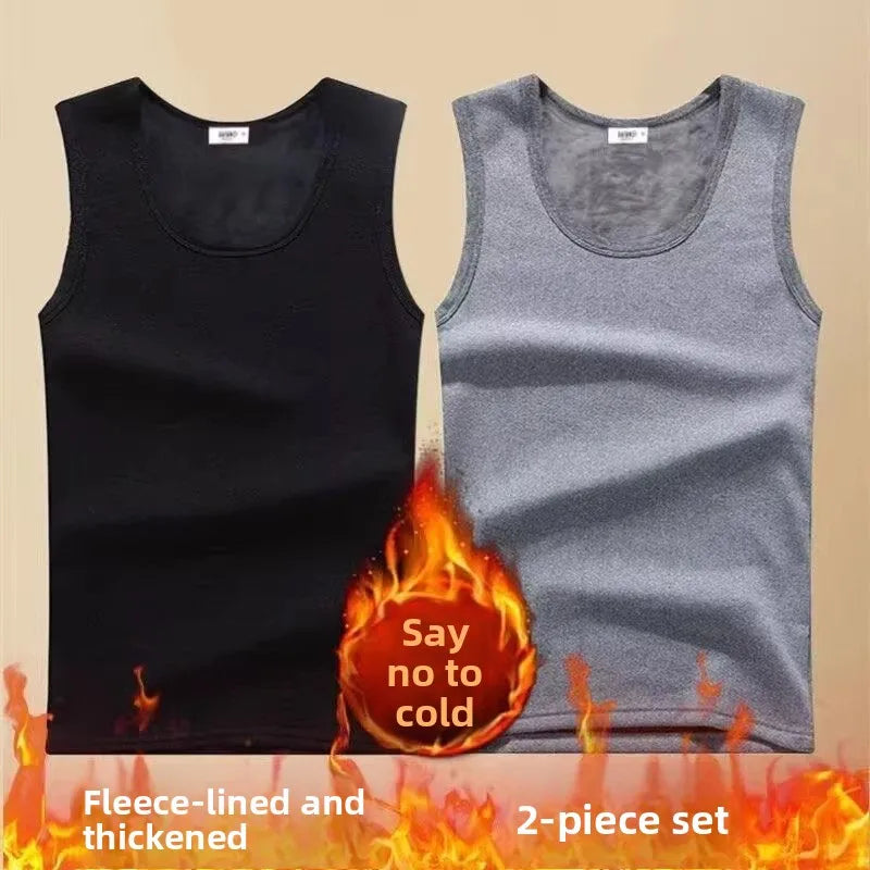 Thickened Fleece Warmth Men's Vest Sleeveless Underwear Base Shirt Youth round Neck  Color Winter Affordable Innerwear