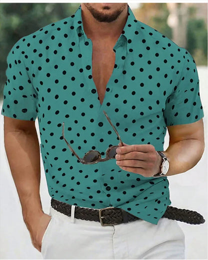 Men's shirt Summer beach shirt black and white short-sleeved polka dot lapel holiday wear fashion casual comfortable clothing to