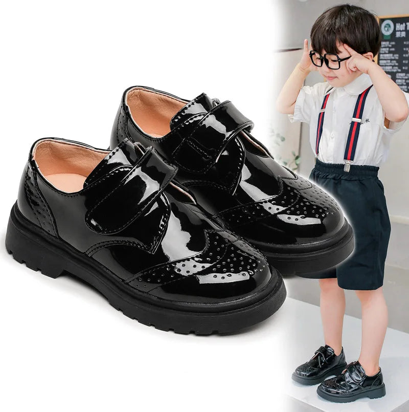 Kids Shoes For Boys Genuine Leather Shoes For Kids Wedding School Show Dress Flats Light Classic Black Children Loafer Moccasins