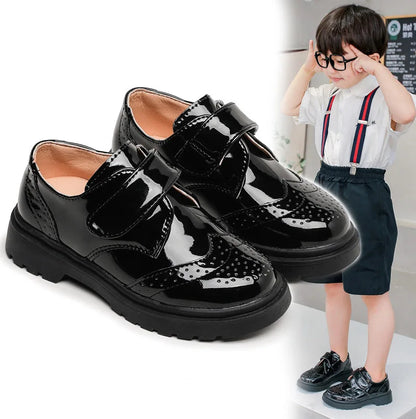 Kids Shoes For Boys Genuine Leather Shoes For Kids Wedding School Show Dress Flats Light Classic Black Children Loafer Moccasins