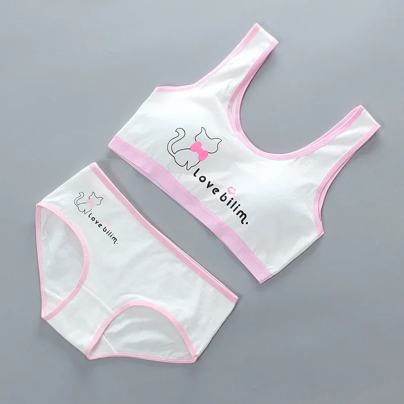 Teen Girls Bra Underpants Set Pure Cotton Puberty Underwear Vest Teenage Children's Bra Cotton Summer M6006TZ