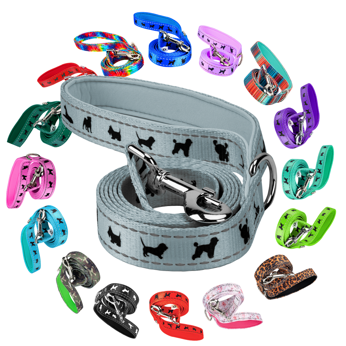 EcoBark Gray Dog Leash- Padded Comfort Grip Leash - 4ft, 5ft, and 6ft Leash for Small and Medium Dogs
