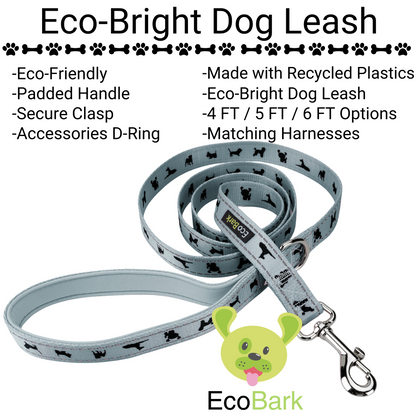 EcoBark Gray Dog Leash- Padded Comfort Grip Leash - 4ft, 5ft, and 6ft Leash for Small and Medium Dogs