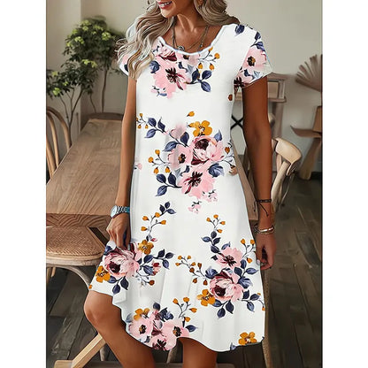 Loose Fit Printed Short Sleeve Dress