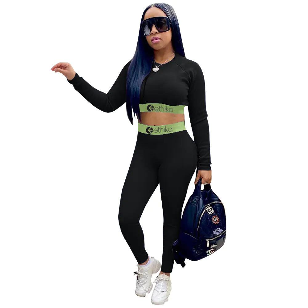 Women's Sports Two-Piece Set with Letter Print