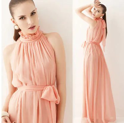 Bohemian Halter Neck Maxi Chiffon Beach Dress