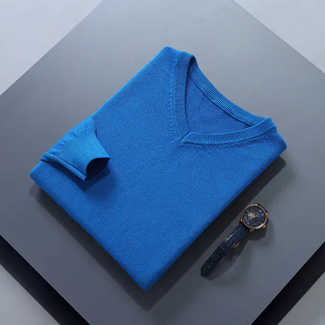 Men's V-Neck Cashmere Sweater - Soft Warm Pullover