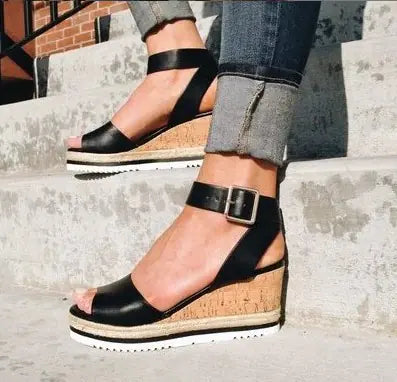Wedge Heel Women's Sandals with Buckle