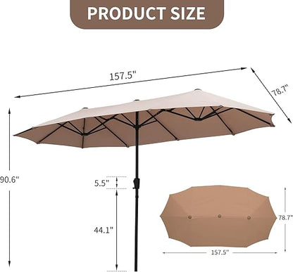 Ainfox 13ft Large Patio Umbrella, Outdoor Double-Sided Rectangle Market Heavy Duty Umbrellas without Base