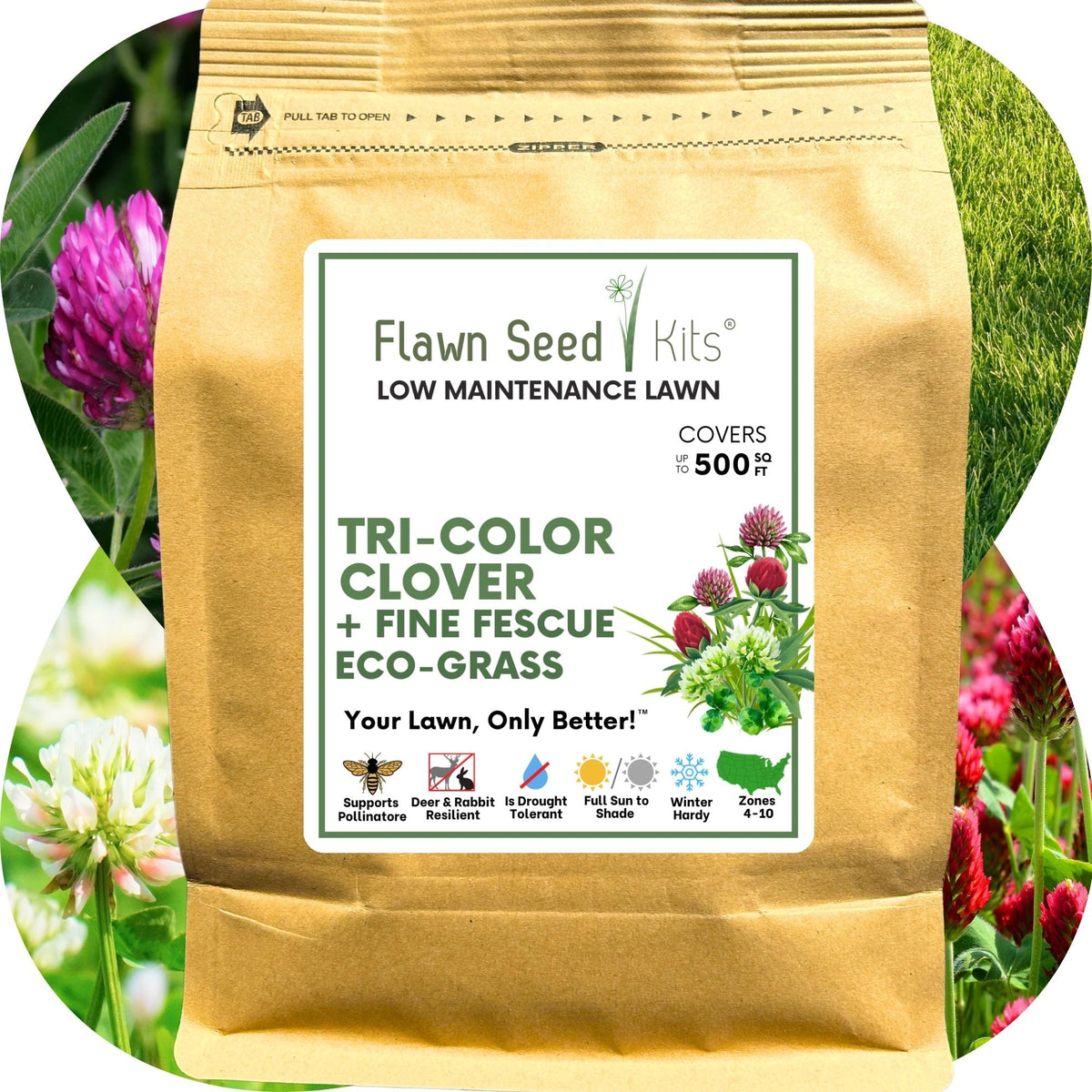 TRI-Color Clover + Mow Less Grass Seed