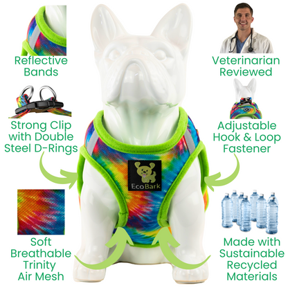 EcoBark Step In Dog Harness - Teacup & Small Breeds- Reflective Soft Mesh Harness for Teacup, Small Dogs and Puppies / Tie-dye