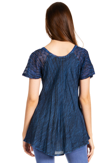 Sakkas Donna Women's Casual Lace Short Sleeve Tie Dye Corset Loose Top Blouse