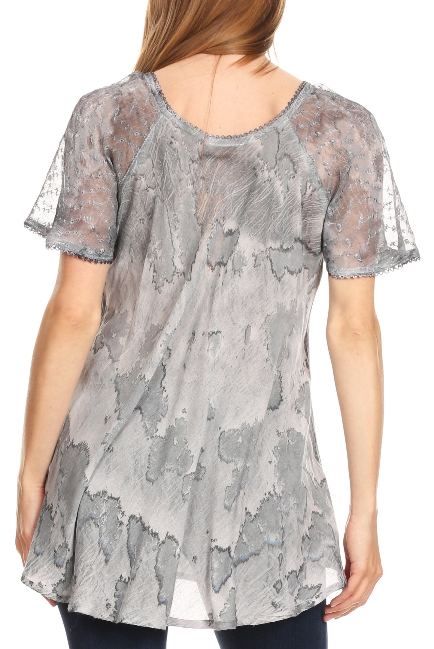 Sakkas Marzia Women's Loose Fit Short Sleeve Casual Tie Dye Batik Blouse Top Tunic