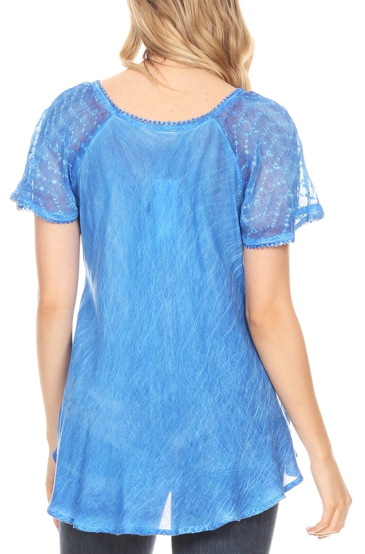 Sakkas Marzia Women's Loose Fit Short Sleeve Casual Tie Dye Batik Blouse Top Tunic