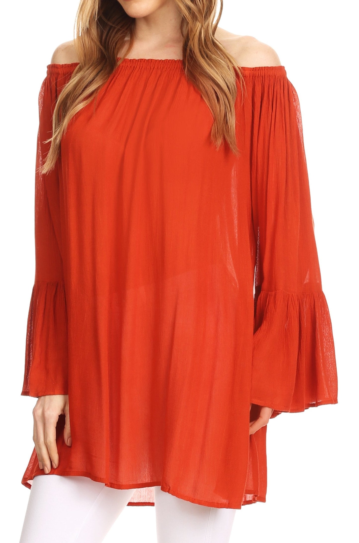 Sakkas Anna Casual Flowy Wide Neck 3/4 Sleeve Light Summer Boho Blouse Top