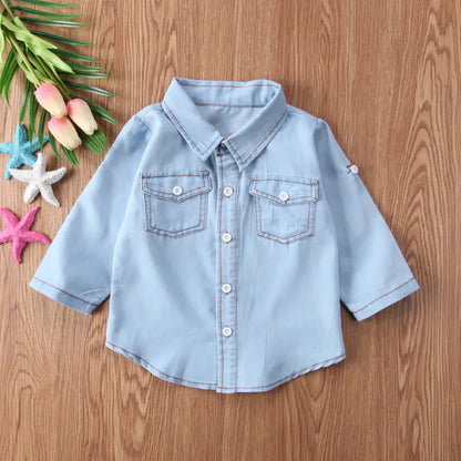 Long Sleeve Lapel Denim Shirts for Boys