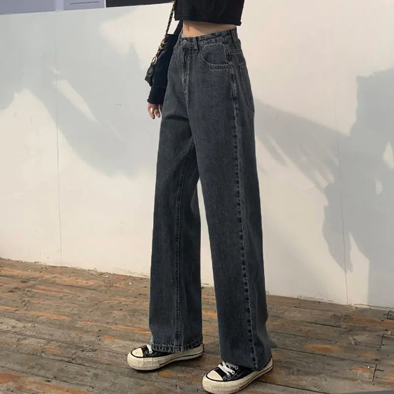Plus Size Women's High Waist Wide Leg Straight Jeans
