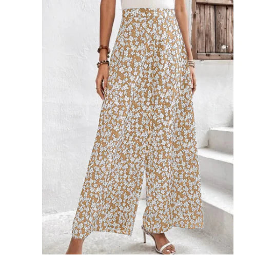 Plus Size Women's Ditsy Print High Rise Wide Leg Pants