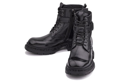 TOTO - W0661 - 3.2 Inches Taller (Black) - Chunky Sole Biker Style High Top Zipper Boot