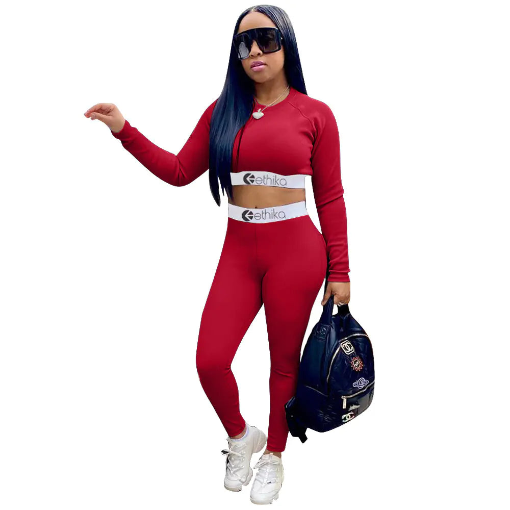 Women's Sports Two-Piece Set with Letter Print