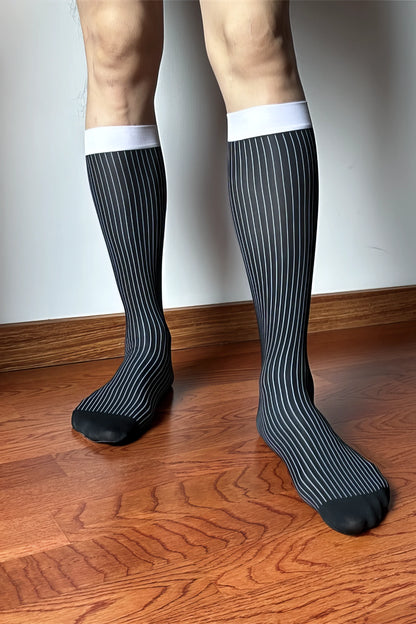 Men’s Mid-Calf Dress Socks - Minimalist Striped Nylon