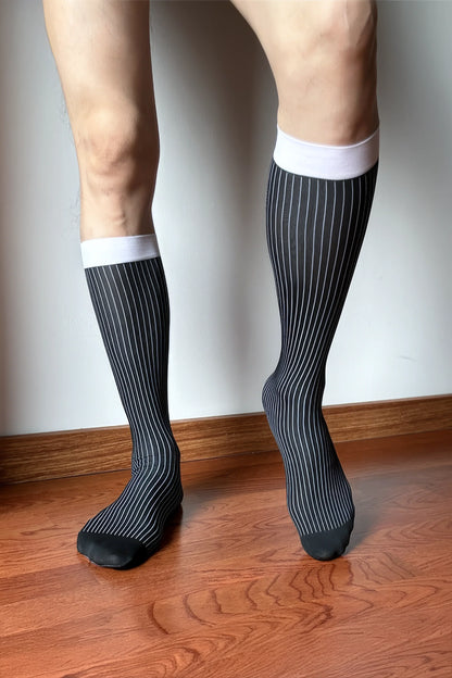 Men’s Mid-Calf Dress Socks - Minimalist Striped Nylon