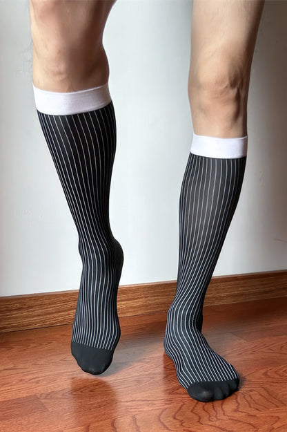 Men’s Mid-Calf Dress Socks - Minimalist Striped Nylon