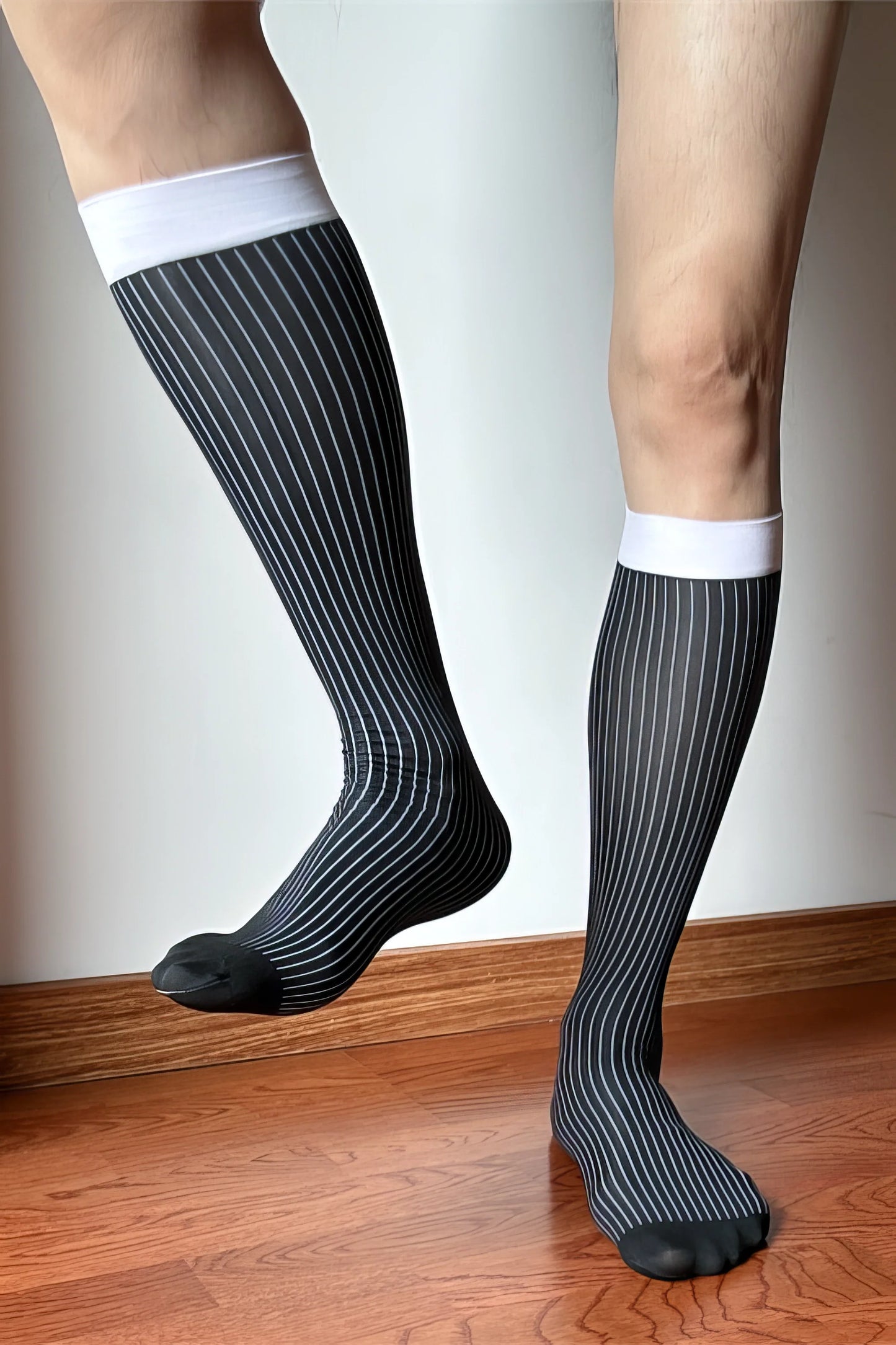 Men’s Mid-Calf Dress Socks - Minimalist Striped Nylon