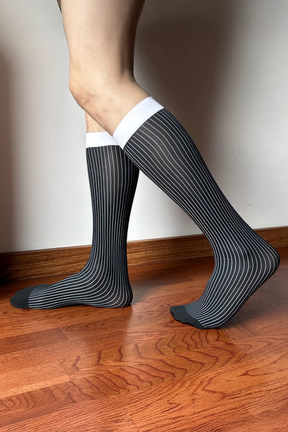 Men’s Mid-Calf Dress Socks - Minimalist Striped Nylon