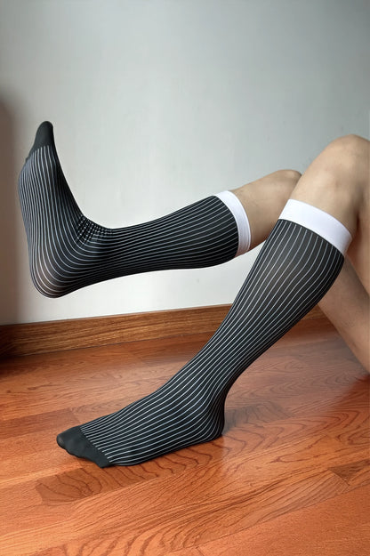 Men’s Mid-Calf Dress Socks - Minimalist Striped Nylon