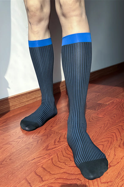 Men’s Mid-Calf Dress Socks - Minimalist Striped Nylon