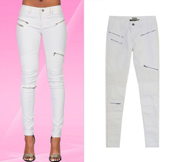 "Lola" White Faux Leather Zippered Knee Pencil Pants