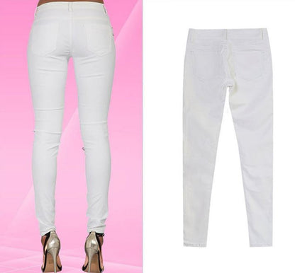 "Lola" White Faux Leather Zippered Knee Pencil Pants