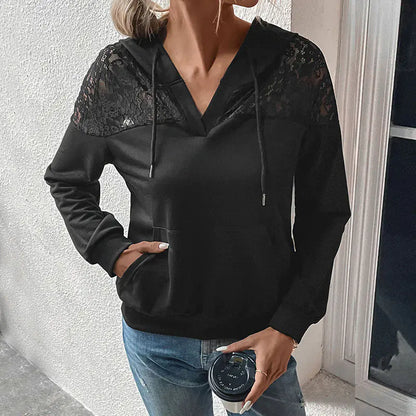 Women's Long Sleeve Black Hoodie for Autumn & Winter