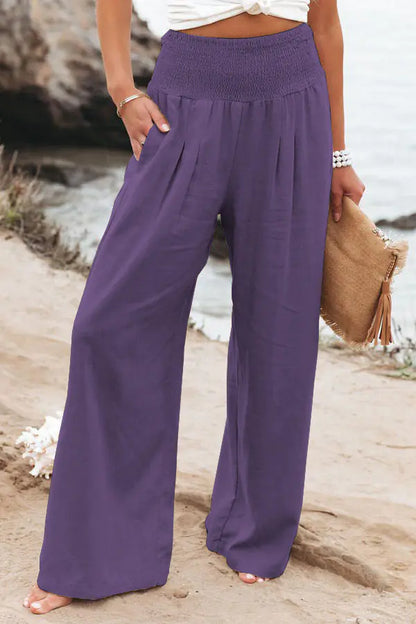 Plus Size Women's High Rise Wide Leg Pants with Pockets