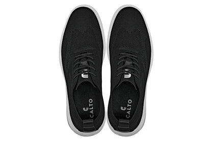 CALTO - X2632 - 2.8 Inches Taller (Black/White Sole) - Lace Up Casual Walker - Lightweight